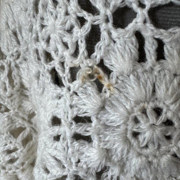 Handmade Crochet Shawl Wrap Ivory Fringe Boho Cottagecore - Picture 5 of 10